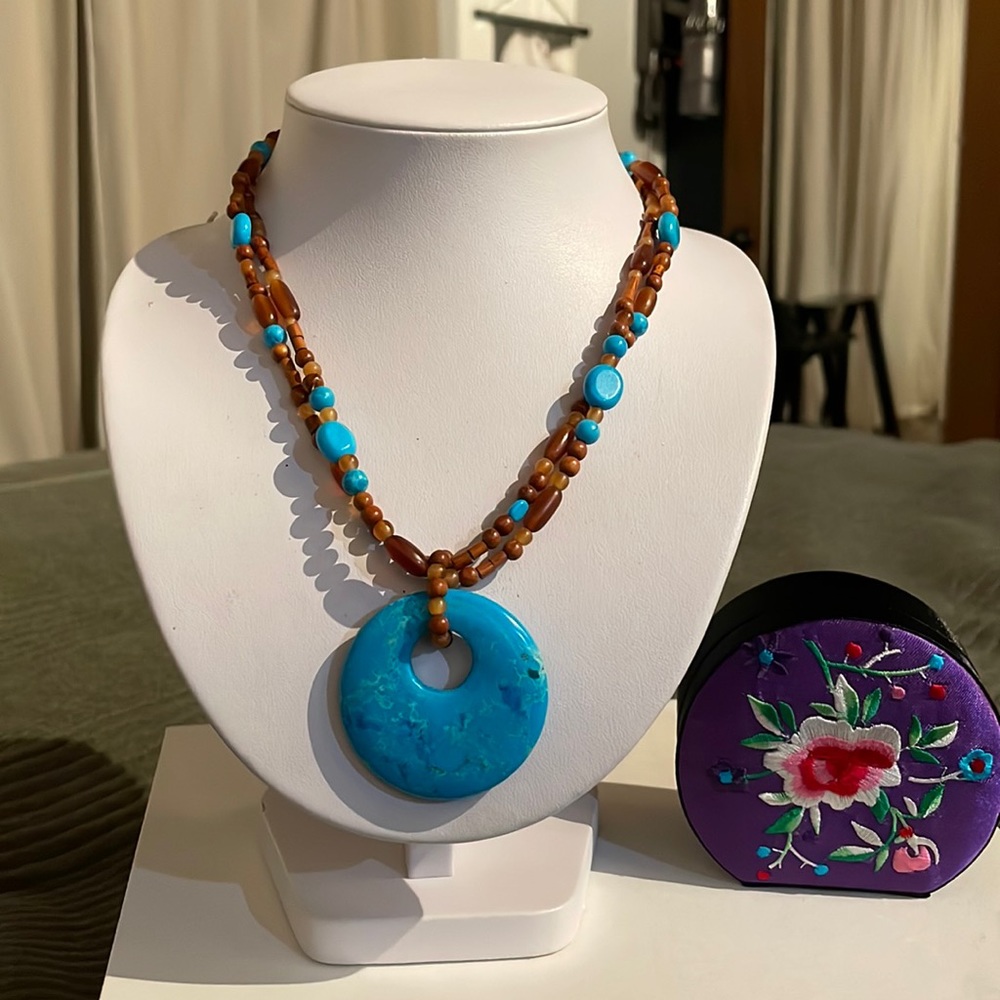 Wood, Resin, Turquoise necklace